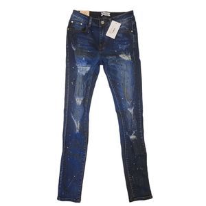 NWT Blue Topic Distressed Paint Splatter Stretch Jeans Size 5/6